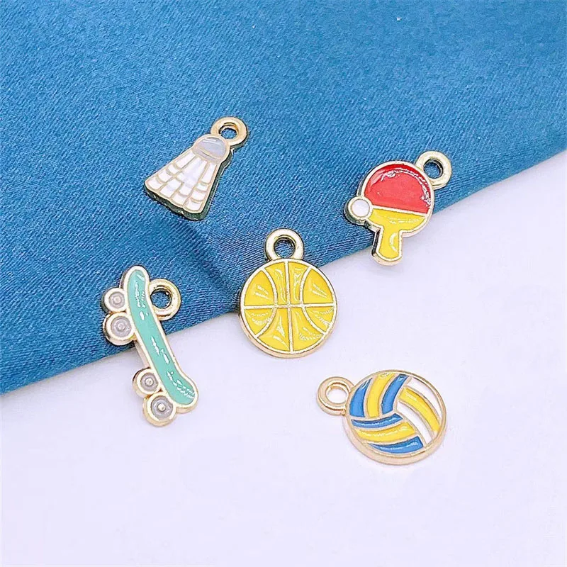 

Classic Sports Meeting Basketball Skateboard Badminton Balls Alloy Drip Oil DIY Pendant Jewelry Sweet Couple Earring Accessories