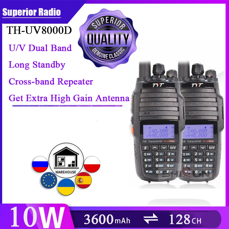 

TYT TH-UV8000D Walkie Talkie 1PCS 2PCS 10 KM Dual Band VHF UHF 10W 3600mAh CB Radio Comunicador Cross-band Repeater Function