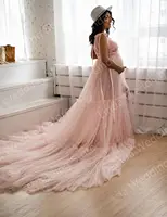 Blush Pink Maternity Dress for Photography Side Split Pregnant Photoshoot Robe Photo Shoot Dresses Gowns Women Baby Shower