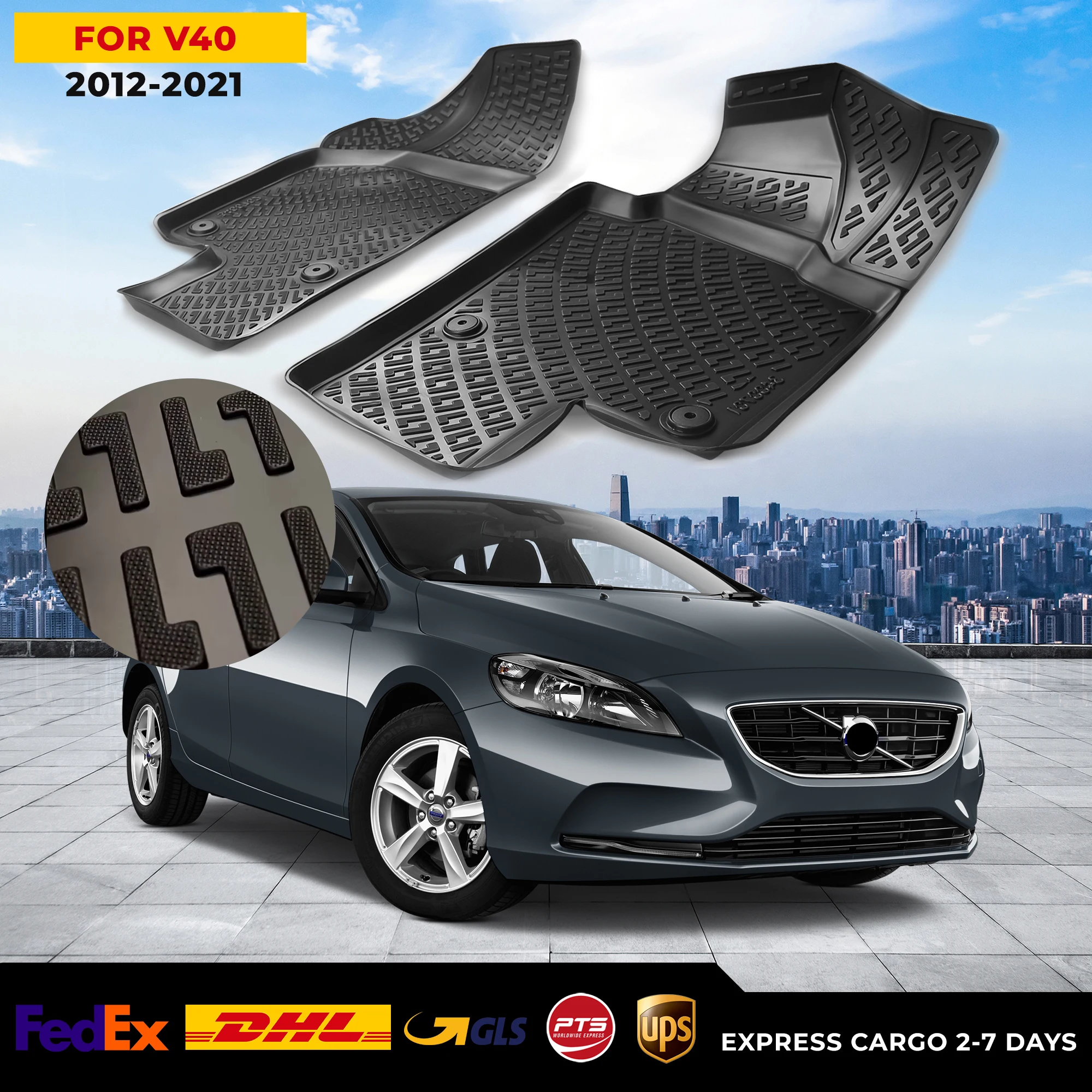 

Автомобильный 3D напольный коврик для Volvo V40 2012-2021, водонепроницаемый специальный коврик для ног, аксессуары, коврики, Нескользящие