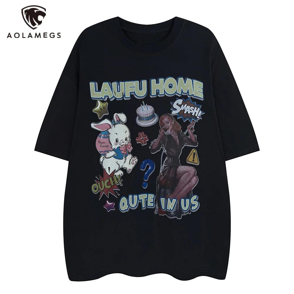 

Уличная одежда для мужчин; Большие футболки; Футболка с принтом кролика для девочек; Повседневные летние футболки в стиле хип-хоп; Harajuku; Унис...