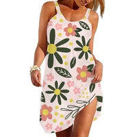 new summer floral maple leaf 3d print midi dress fashion women beach sleeveless sling casual boho sexy beachwear
