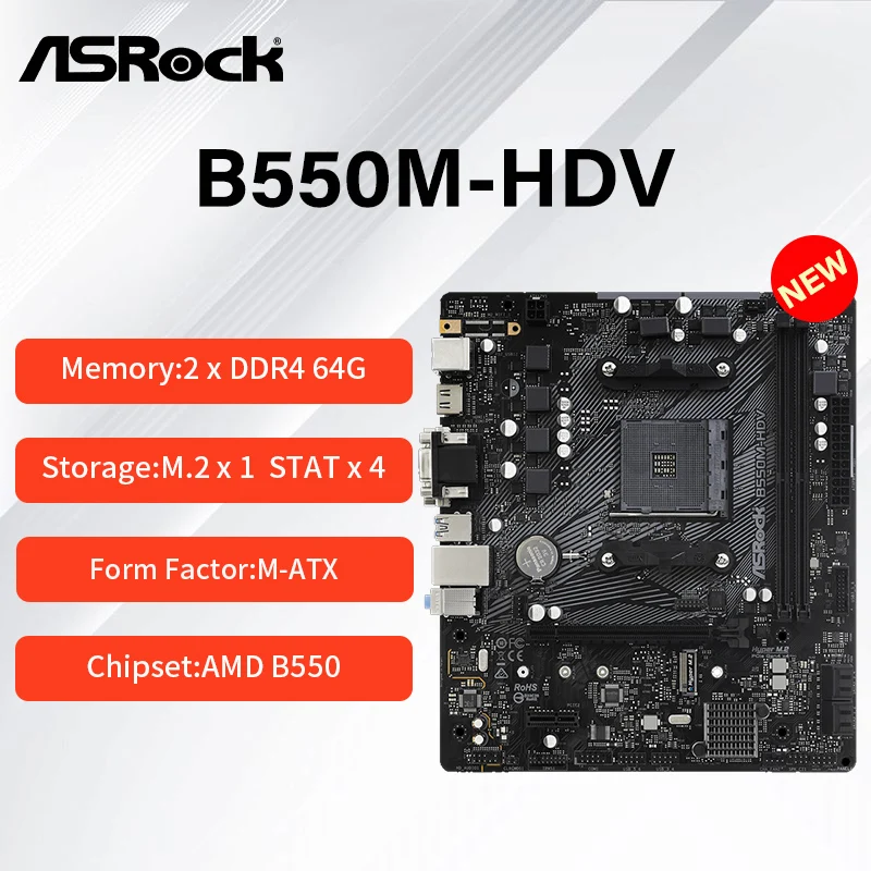 

NEW ASRock B550M-HDV Micro-ATX AM4 Motherboard AMD B550 64G Placa Mae
