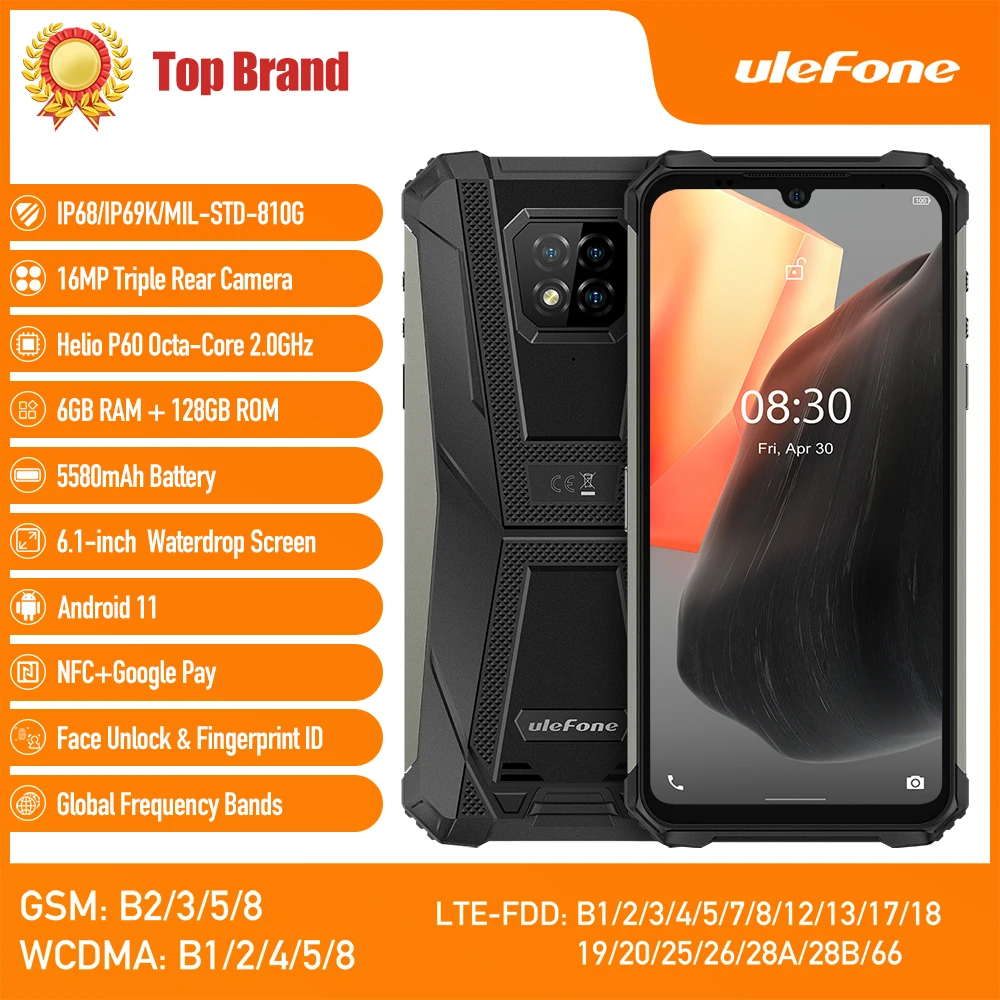 Ulefone Armor 8 Pro прочный защищенный смартфон Android 11 ГБ/6 ГБ + 128 Гб NFC/ip68/IP69K 5580mAh