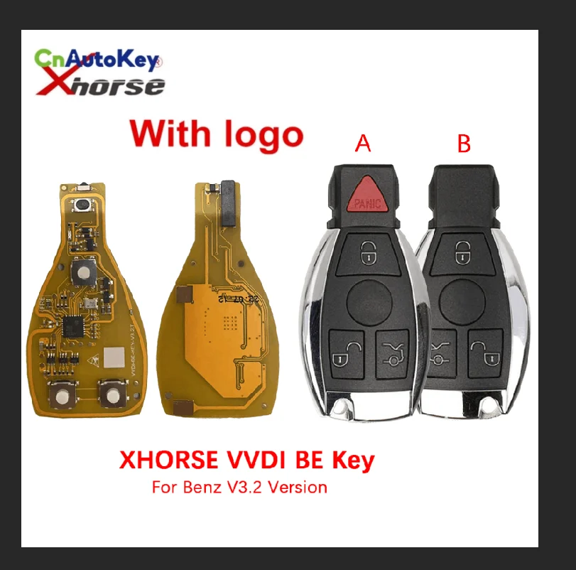 

XHORSE VVDI BE Key Pro For Benz V3.2 PCB Improved Version Remote Key Chip 315MHz/433MHz 3/4B Smart Key With Logo CN002096