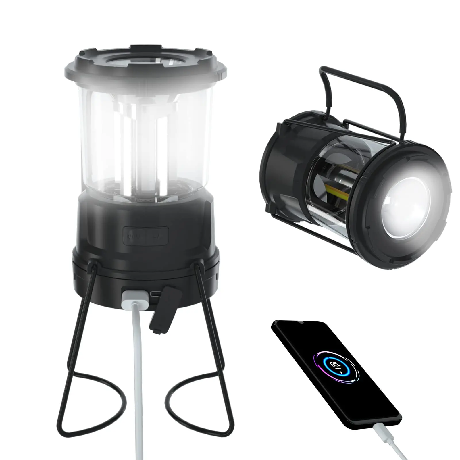 Camping Lamp Usb Rechargeable Lanter 3000mAh Solar Rechargeable Lantern with AA Battery Powered Option & USB Charging Port