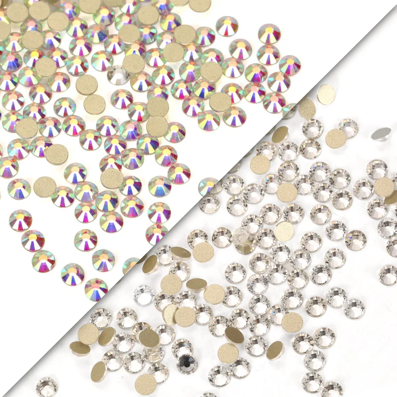 

QIAO Gold-base Rhinestones Clear Crystal AB Flatback Diamond Glitter Stone Gems Rhinestone Accessories for Clothing Decorations