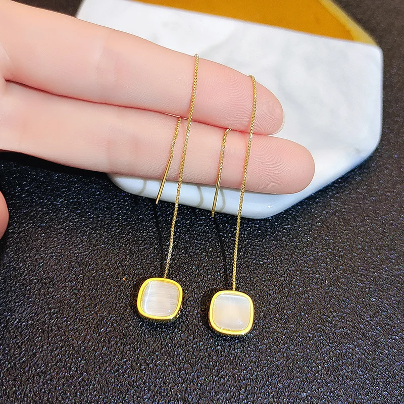 

Shiny Cute Chain Women Earrings Drop Earrings Long Christmas Gift Opal Korean Fashion 2022 Trendy Women's Earring Accessories