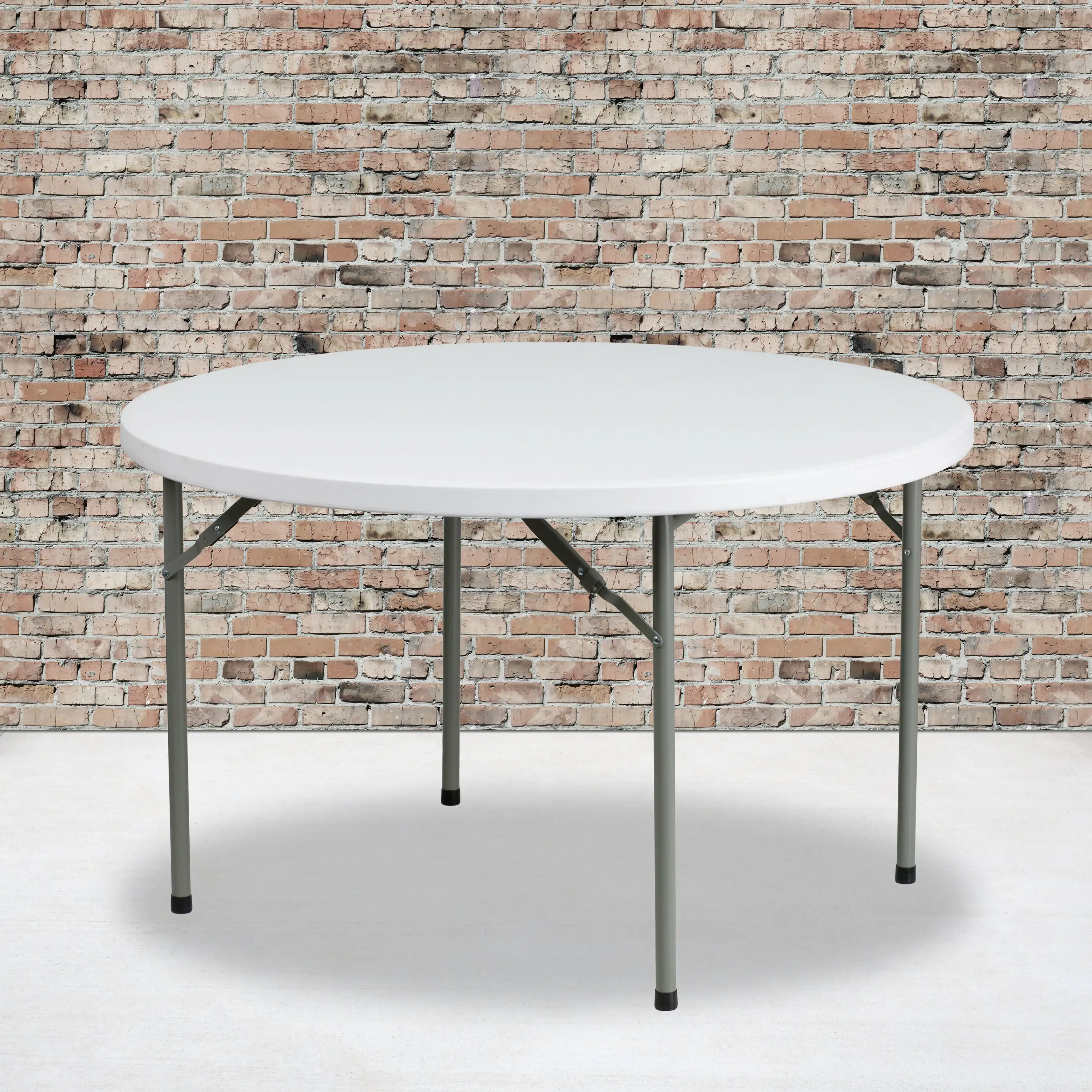 

4-Foot Round Granite White Plastic Folding Table