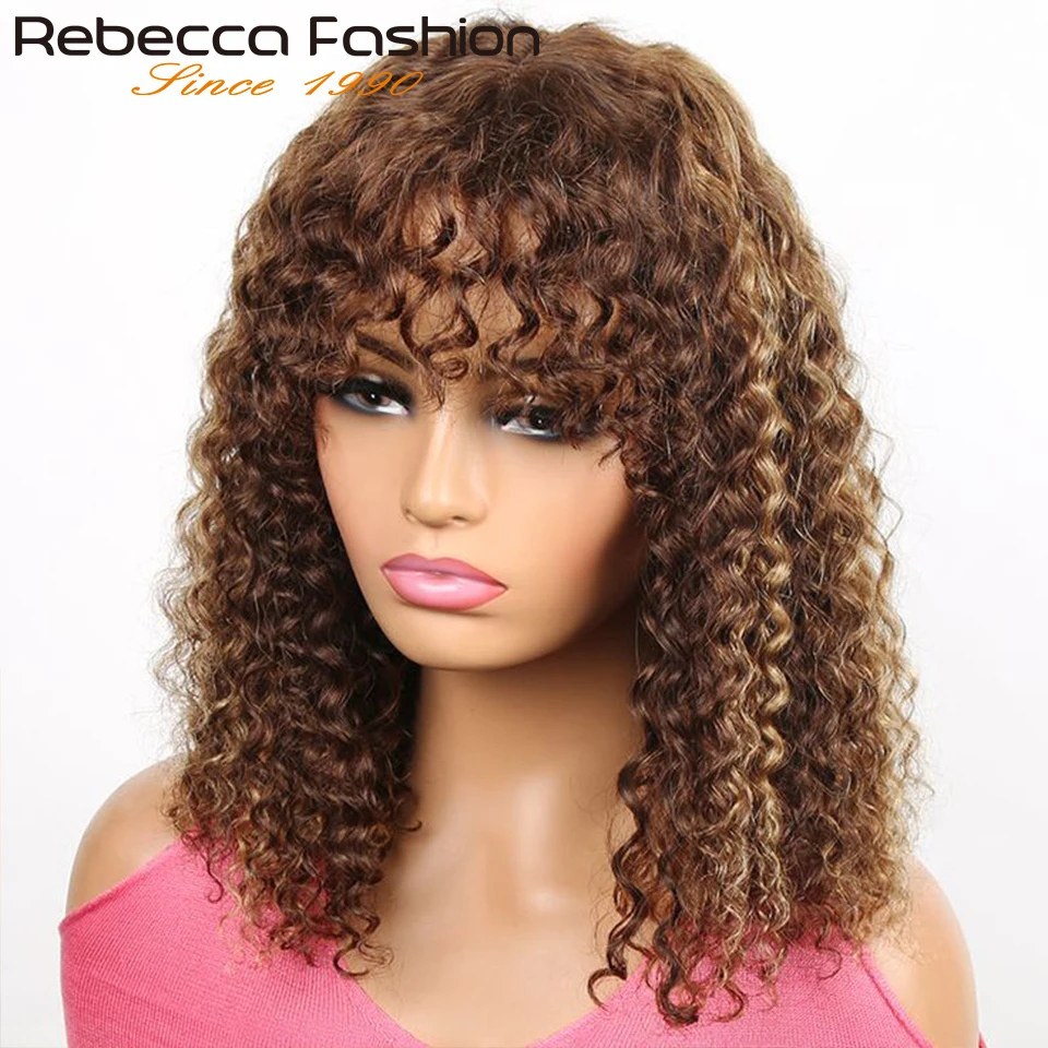 180D Pixie Short Cut Jerry Cruly Human Hair Wigs With Bangs Highlight Remy Curly Bob Wigs For Women Full Machine Made 1B P1B/30