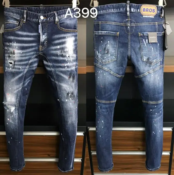 

Men's Luxury Designer Trending Jeans For Men Skinny Ripped Blue Goth Surfer Relax Long Crotch Jeans