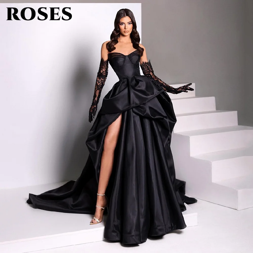 

Sexy Black Swan Off Shoulder Prom Party Gowns Side Split Puffy Skirt Evening Dance Dresses Princess Luxury Cocktail Dress