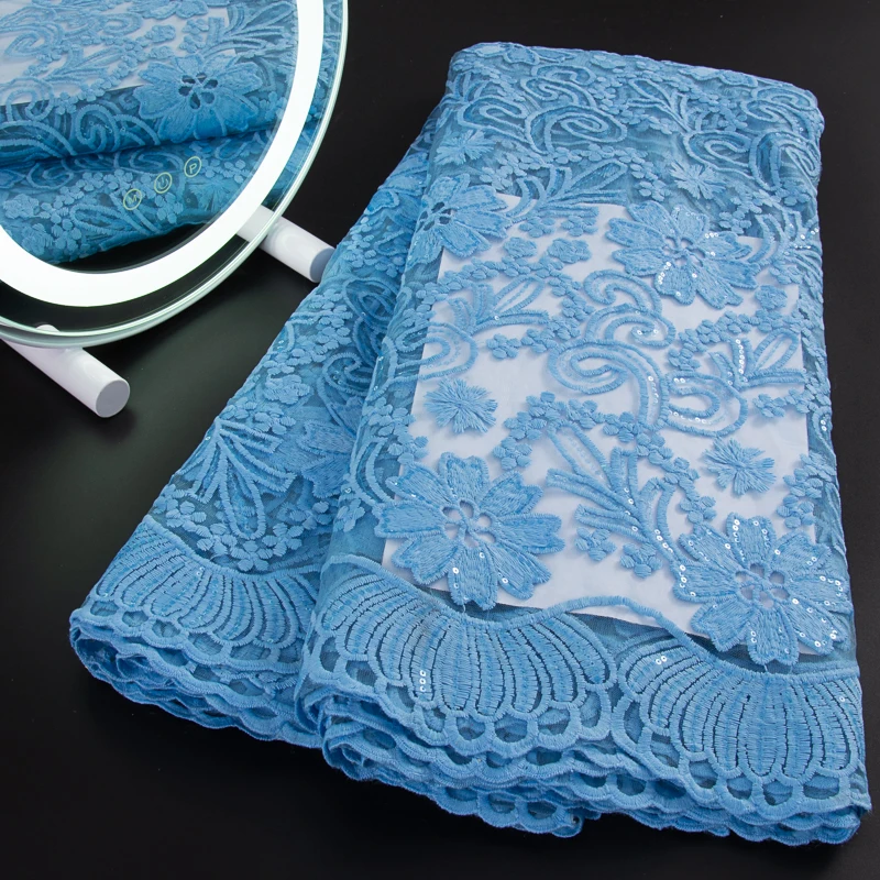 Синяя африканская сетчатая кружевная ткань вышивка новинка 2023 французский