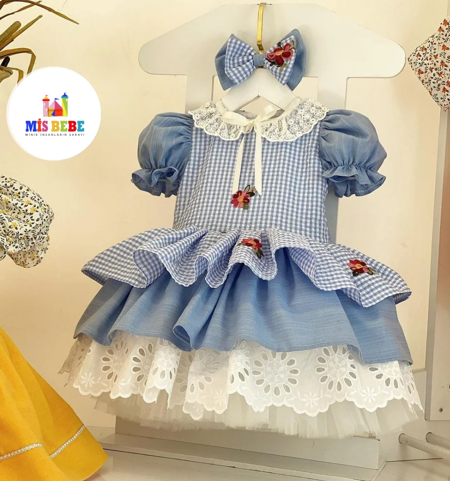 2-Pcs Dress hair Clip Vintage Flower Girl Dress Christmas Birthday Party Princess For Baby Girl Wedding