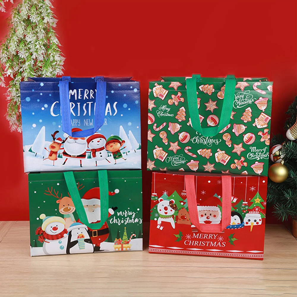 

Christmas Gift Bag Cartoon Santa Claus Elk Snowman Non Woven Bag Merry Christmas Decorations New Year 2023 Noel Presents Bag