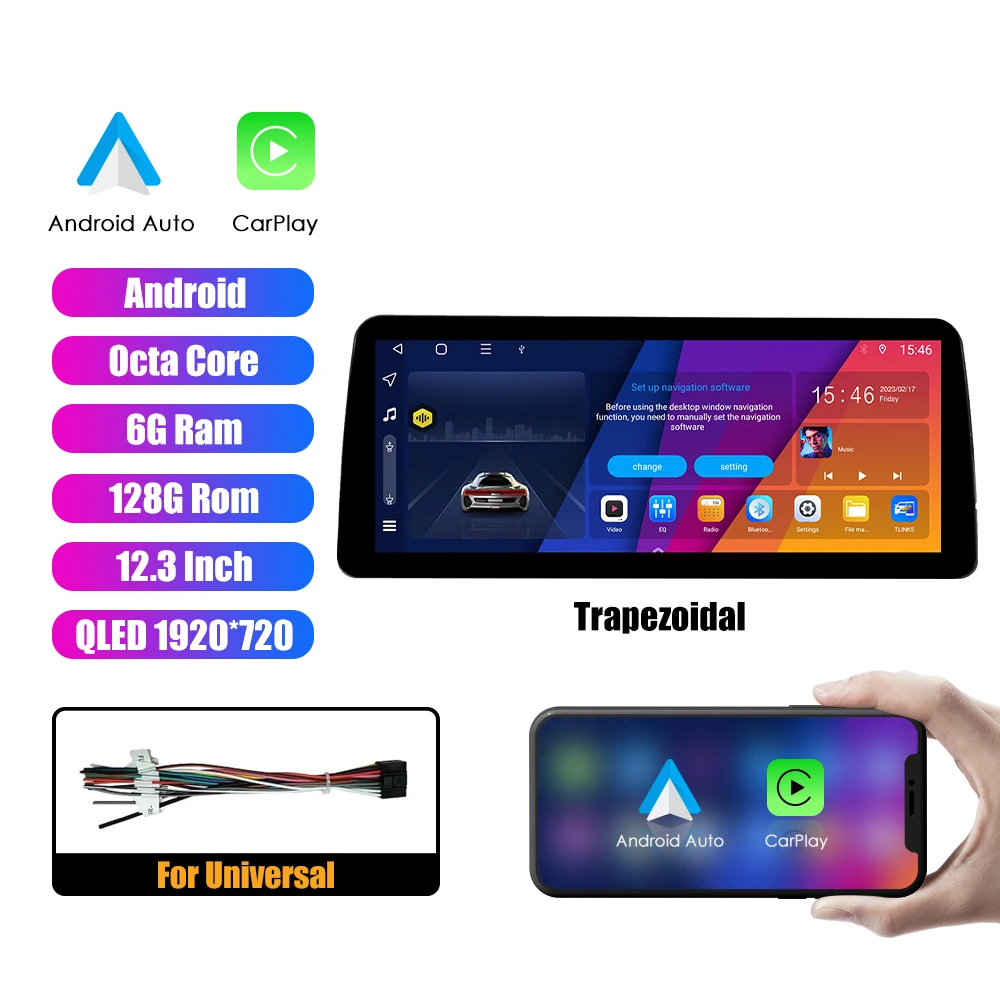 12,3-дюймовый встроенный QLED экран Автомобильный радиоприемник Android Восьмиядерный автомобильный стерео DVD GPS-навигация Carplay Android Auto 4G WIFI GPS