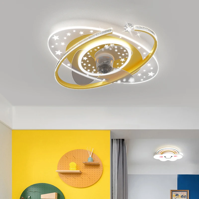 Golden LED Ceiling Fan Lights Chandeliers With Spotlight Home Bedroom Study Room Decorative Remote Control Electric Ventilation |