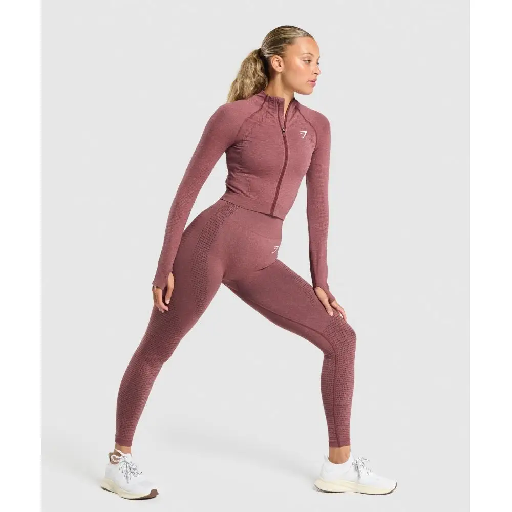 Бесшовный пуловер миди на молнии GYMSHARK Vital Бордово-розовый Marl B5A9Q KB80