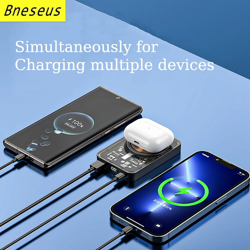 Transparent Magnetic Power Bank 10000mAh External Auxiliary Battery Pack Macsafe Wireless Charger For iPhone 12 13 14 Powerbank