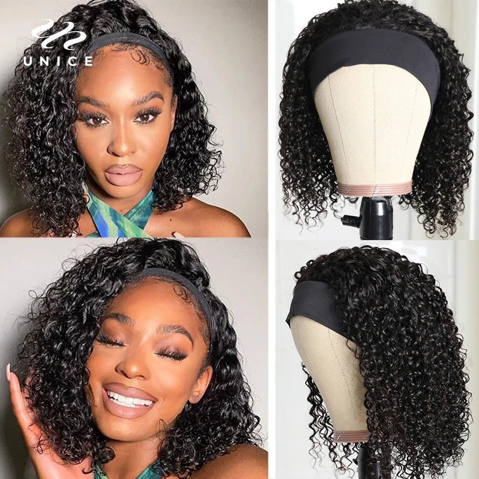 

Unice Hair Mongolian Curly Headband Wig Human Hair Wigs Afro Kinky Curly Bob Wig Beginner Frinendly