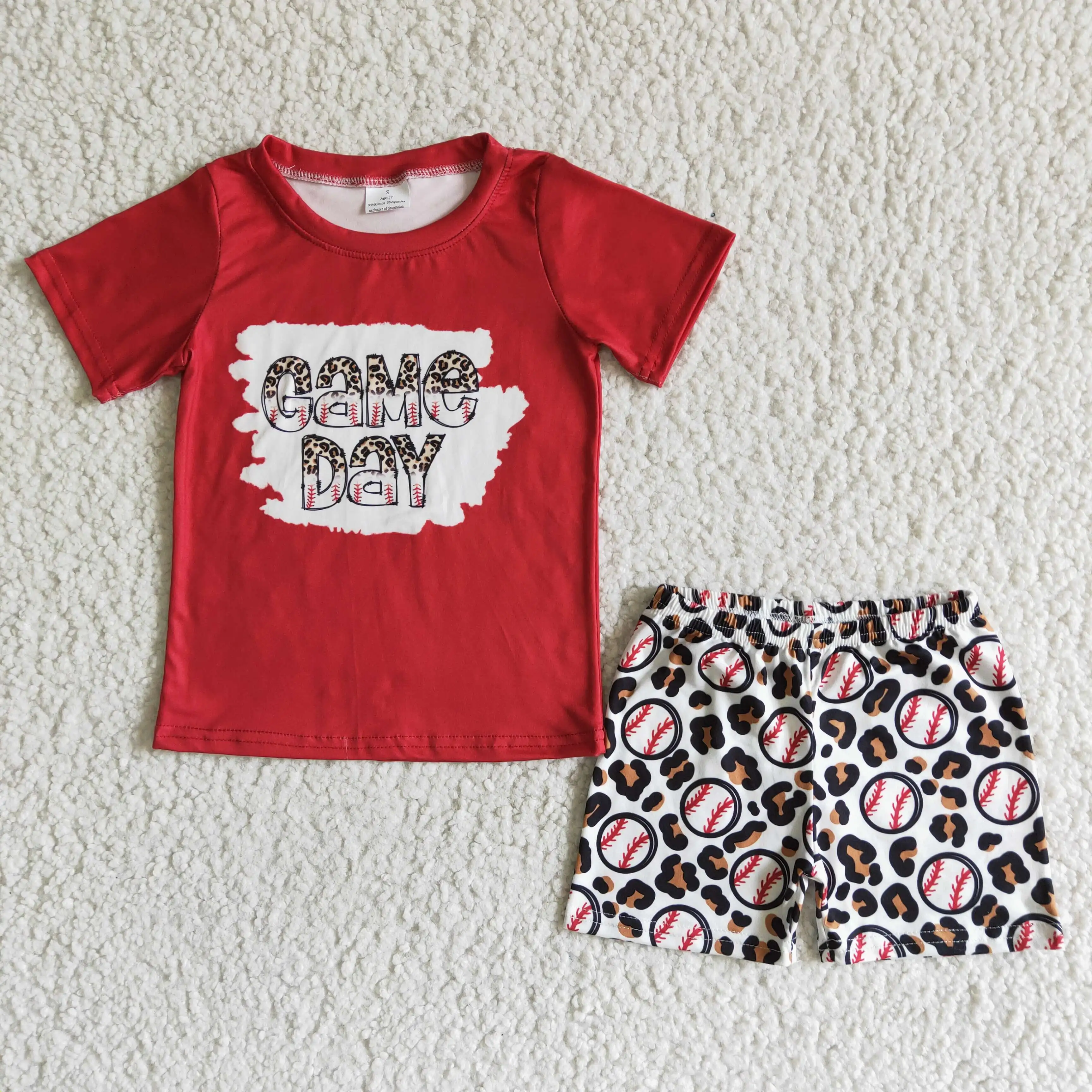 

new arrival western girl outfit short sleeve red print top and baseball shorts ruffle outfit for kids summer clothing set