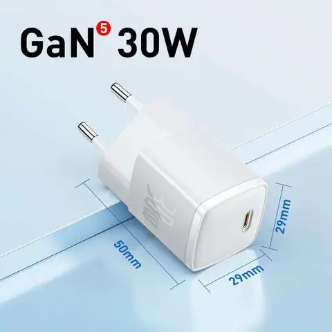 Быстрое Зарядное Устройство Baseus 30 Вт GaN PD Для IPhone 15/14/13/12/11/Xs Max Type-C Дорожный Адаптер QC3.0