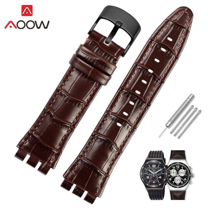 

21mm Genuine Leather Strap for S-watch YVB404 YVS400 Stainless Steel Buckle Men Women Replace Bracelet Watch Band Brown Black