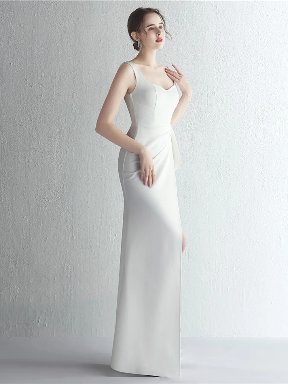 White Satin Party Dress Sheath Mermaid Evening Dresses Long Elegant Women's Wedding Party Dress Cocktail Dresses