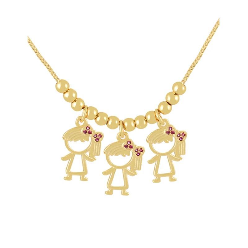 

Ожерелье с подвеской из бисера для девочек и мальчиков, модный набор из золотистой латуни, циркониевые ожерелья для взрослых и детей, милый ...