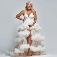 sexy white a line maternity dresses 2 pieces puffy ruffles pregnant women gown for photoshoot ruffles pregnancy babyshower