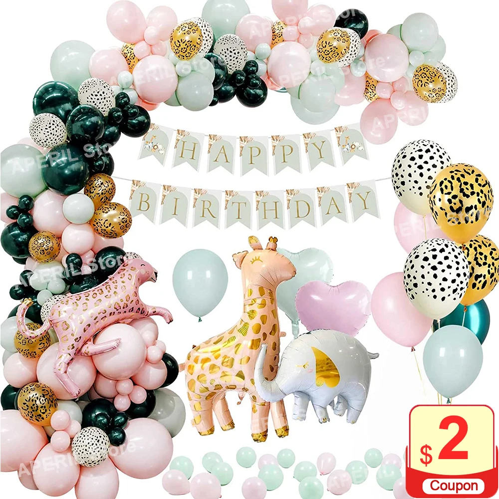 Jungle Safari Birthday Party Decorations for Kids Girl Birthday Balloon Decor Elephant Leopard Animal Wild One Party Decoration