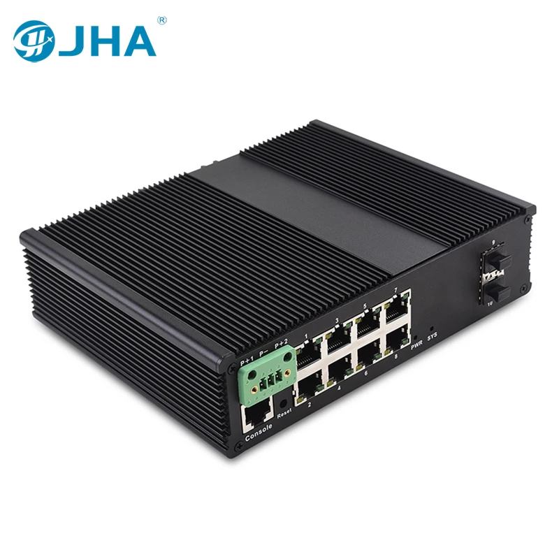 

JHA-TECH 8 Port Gigabit Industrial Ethernet Switch IP40 Managed Fiber Converter with 2 10G SFP+ Slot Network Device For Outdoor