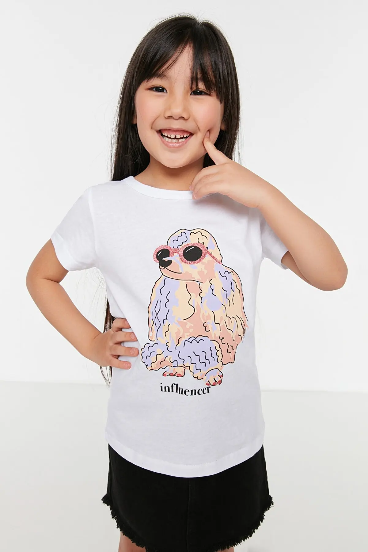 

White Printed Female Child Knitted T-Shirt