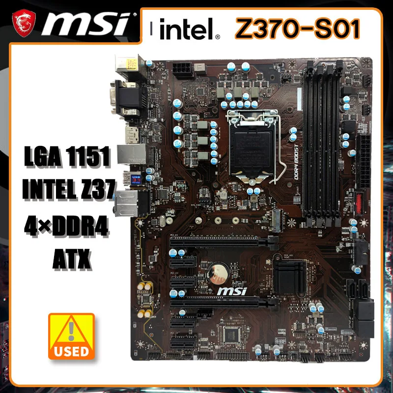 1151 Z370 Motherboard MSI Z370-S01 Motherboard 1151 DDR4 64GB USB 3.1 SATA III DVI-D 2x M.2 PCIe 3.0 ATX
