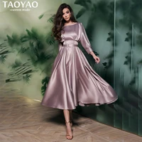 modern long sleeves prom dresses tea length 2022 party dresses wedding guest formal gowns lace up backless vestidos de noche