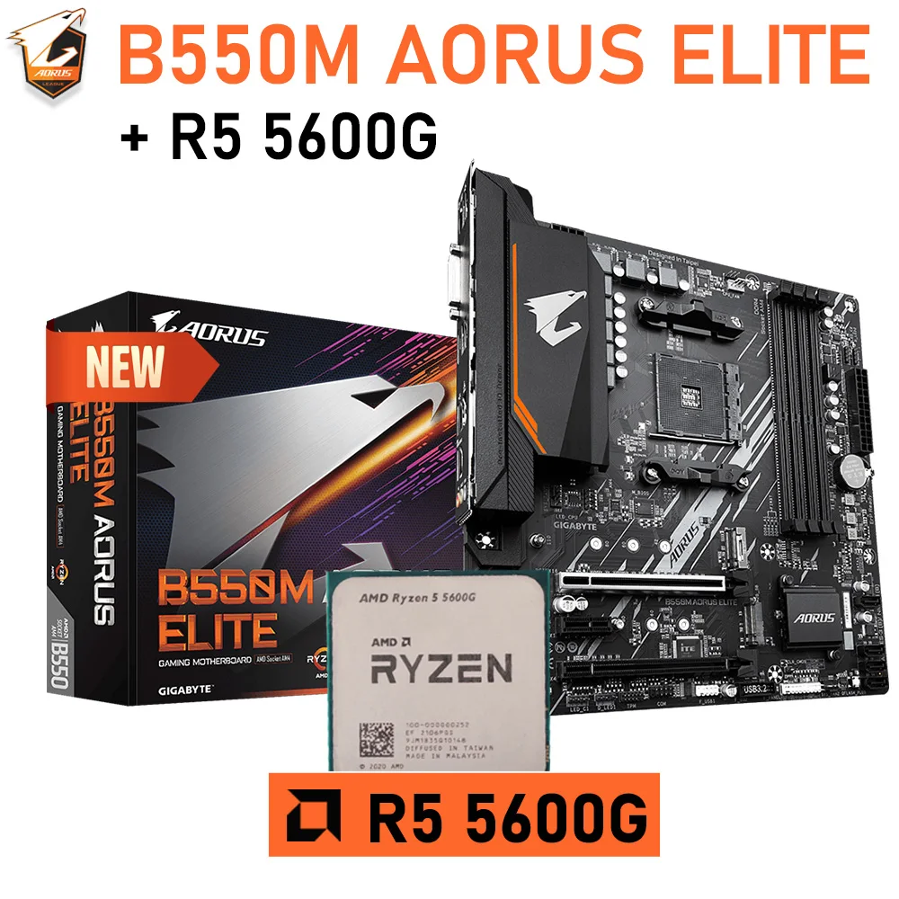 

AMD RYZEN 5 5600G CPU Combo B550 Gigabyte B550M AORUS ELITE AM4 материнская плата DDR4 Ryzen Kit 5600G AM4 процессор