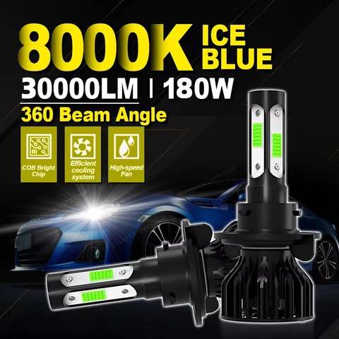 8000K ICE Blue 4-сторонний светодиодный H7 Автомобильная фара высокой мощности 180 Вт H4 H8 HB3 9005 9006 HB4 H9 H11 H13 9007 9012 Прожектор с чипом противотуманной фары