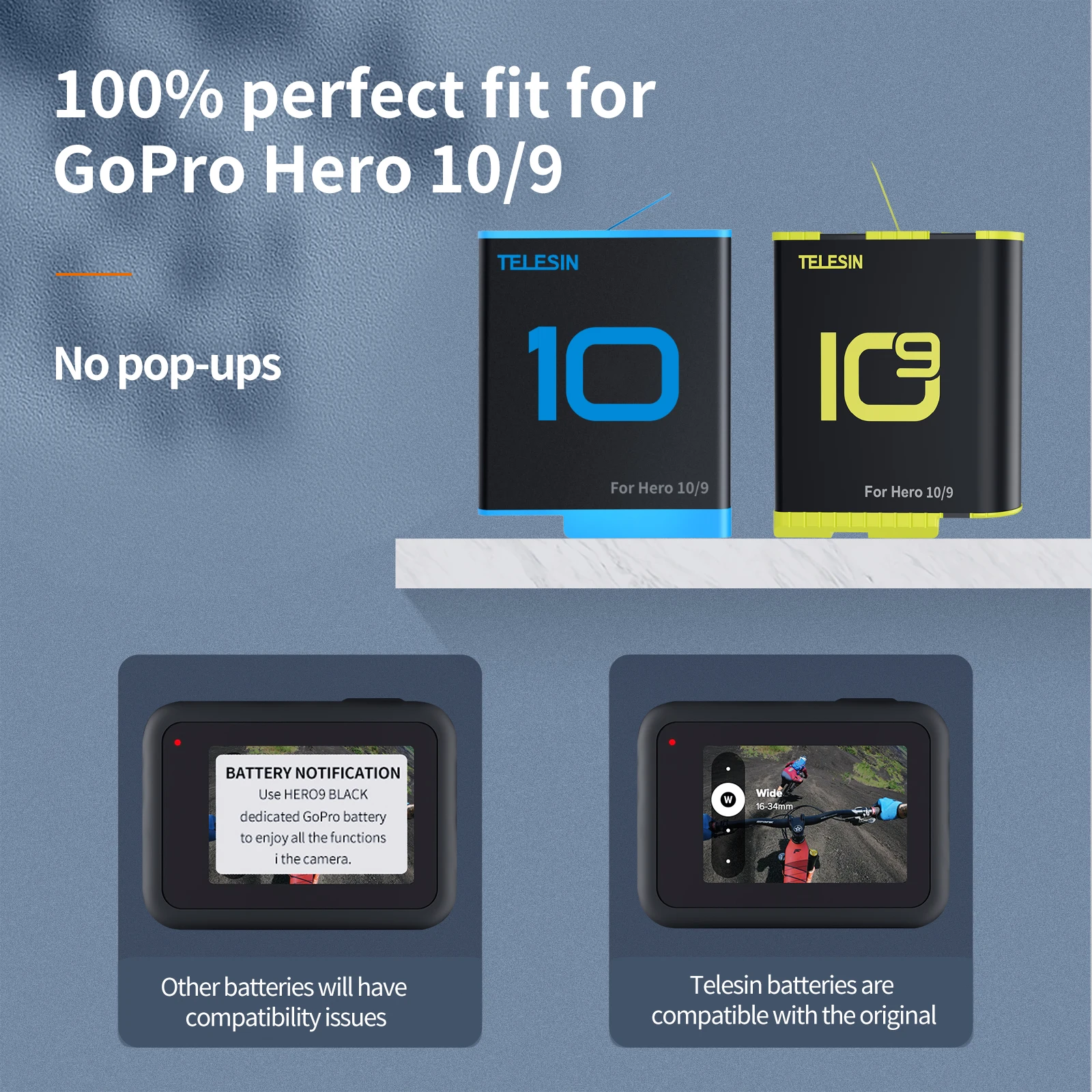 TELESIN Battery 1750 mAh For GoPro Hero 10 3 Way LED Light Battery Fast Charger Box TF Card Storage For GoPro Hero 9 Accessories