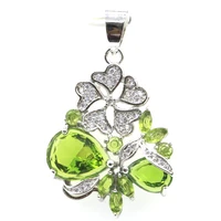 39x23mm beautiful green peridot pink kunzite cz wedding womans fine jewelry silver pendant