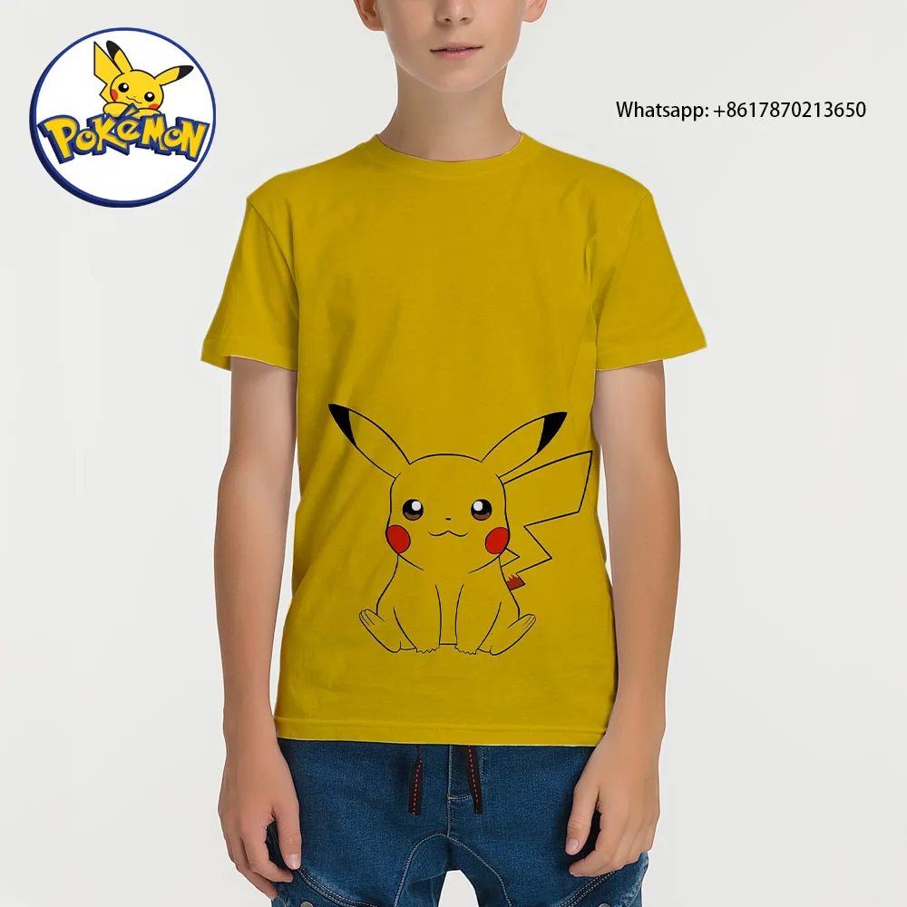 

Модная детская летняя футболка Pikachu, футболка с покемоном, детская одежда с 3D рисунком из мультфильма, футболка с Пикачу для девочек и мальчиков, аниме одежда