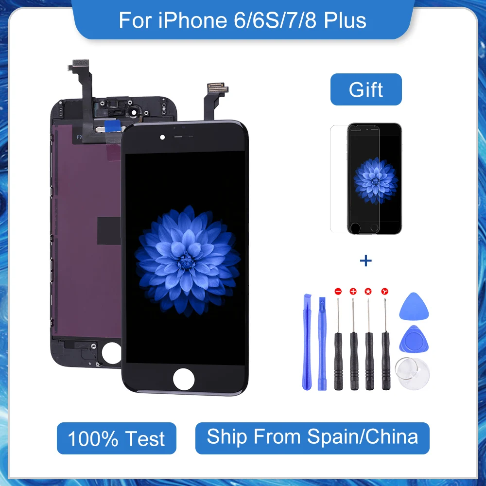Elekworld-Pantalla LCD de recambio para móvil, kit de ensamblaje para iPhone 6, 6S, 7, 8 Plus, probado al 100 %, con regalo
