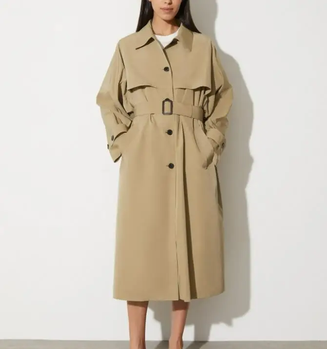 

2022 autumn women khaki color trench coat fall elegant raincoat