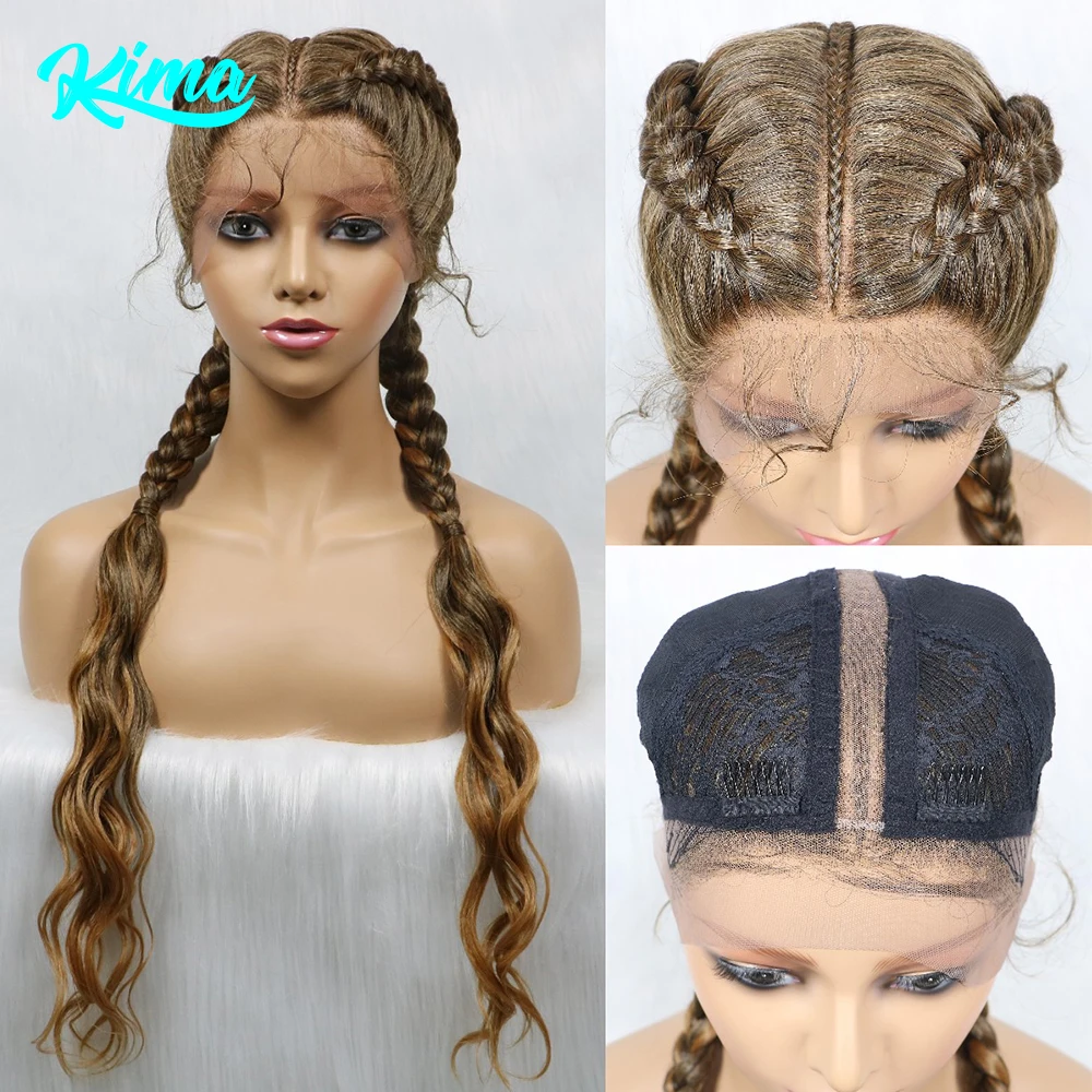 Synthetic Cornrow Braids Wig With Baby Hair 28'' Natural Wave Hair Double Dutch Braid Lace Front Wig For Black Women Afro Wig