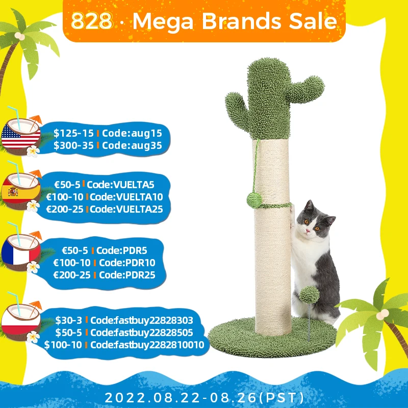 

Cactus Cat Tree Scratcher with Hanging Ball Fully Wrapped Sisal Scratching Post and Pad for Indoor Stable Furniture Protectors
