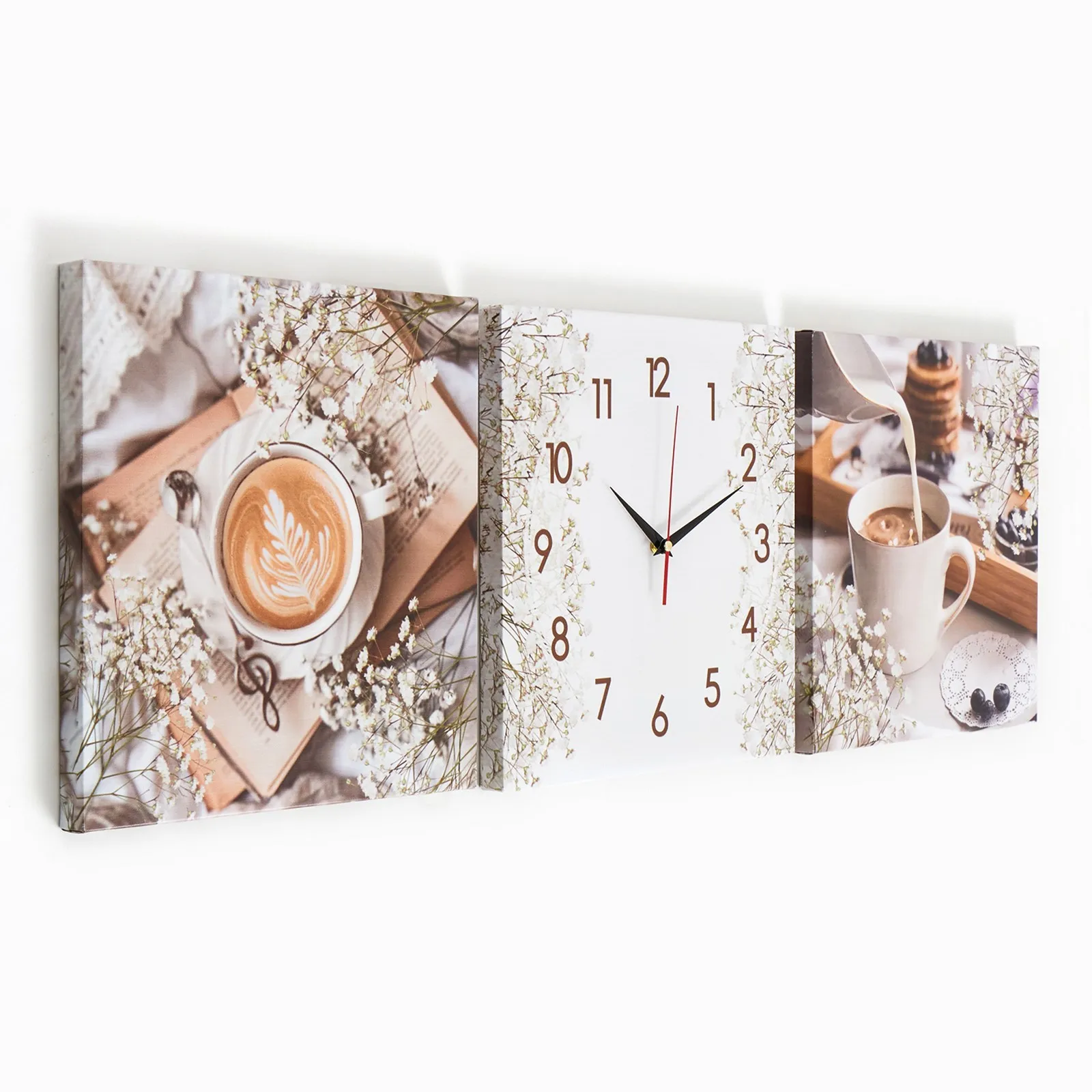 Часы-картина настенные модульные &quotКофе&quot бесшумные 35 х 110 см триптих