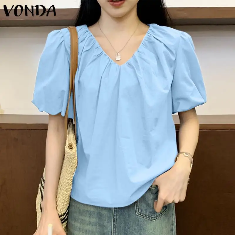 VONDA женские летние блузки с V-образным вырезом и коротким рукавом |