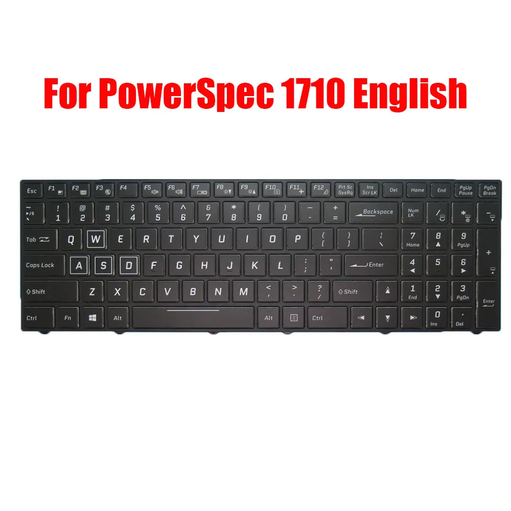 Клавиатура для ноутбука PowerSpec 1710, английская, американская, черная, с подсветкой, Новинка