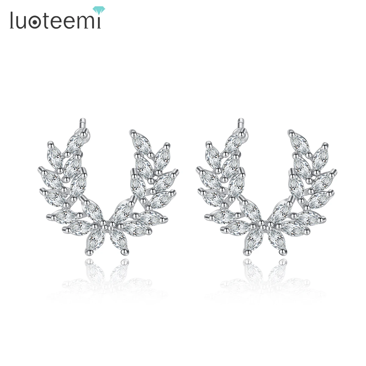 

LUOTEEMI Angle Wing Cute Stud Earring for Women AAA Cubic Zirconia Women Fashion Jewelry Korean Style Olive Leaf Chic Child Gift
