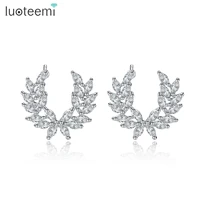 luoteemi angle wing cute stud earring for women aaa cubic zirconia women fashion jewelry korean style olive leaf chic child gift