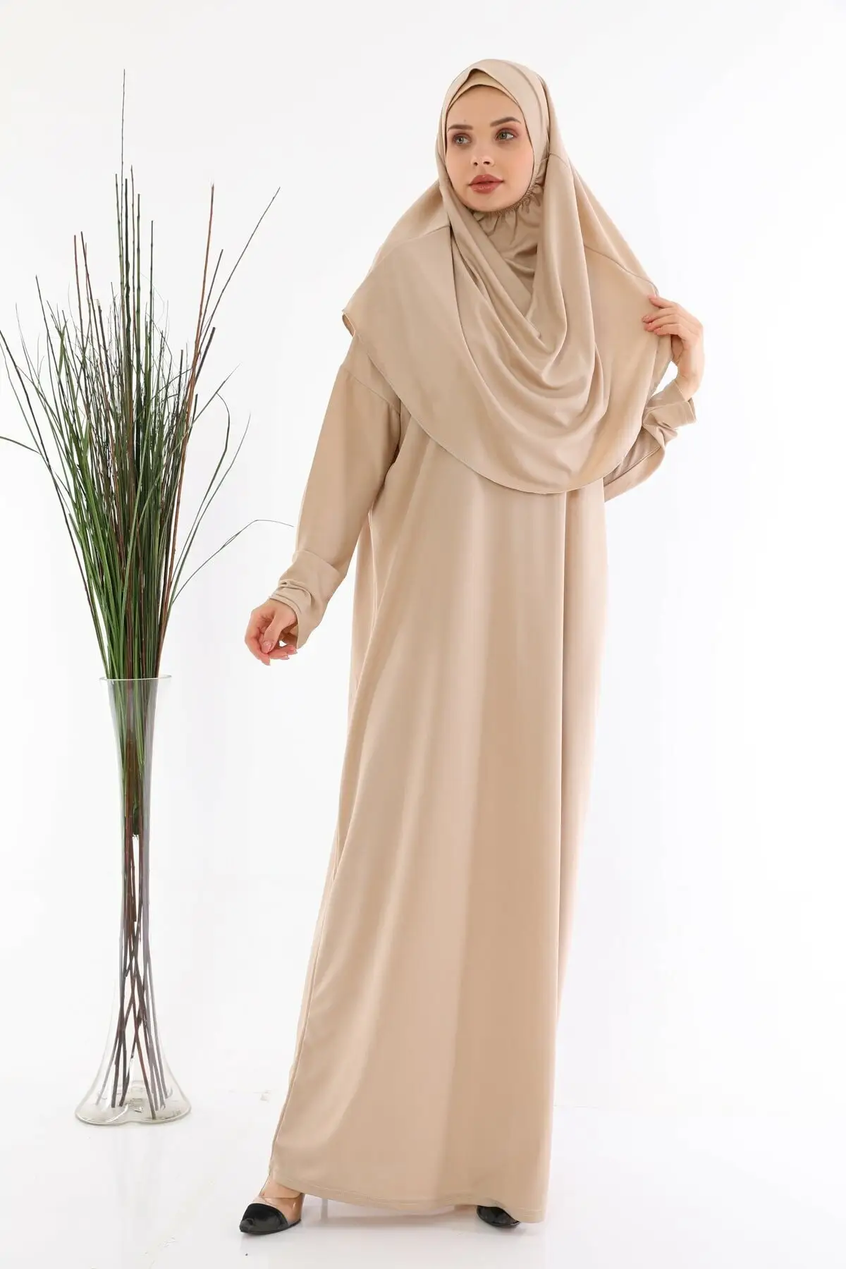 One Piece Prayer Dress Muslim Woman Worship Ramadan Mubarak Hijab Dress